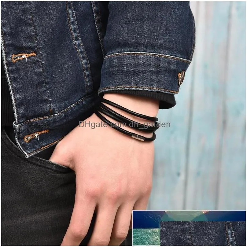 jiayiqi men simple black/brown multilayer genuine leather bracelet male jewelry factory price expert design quality latest style original