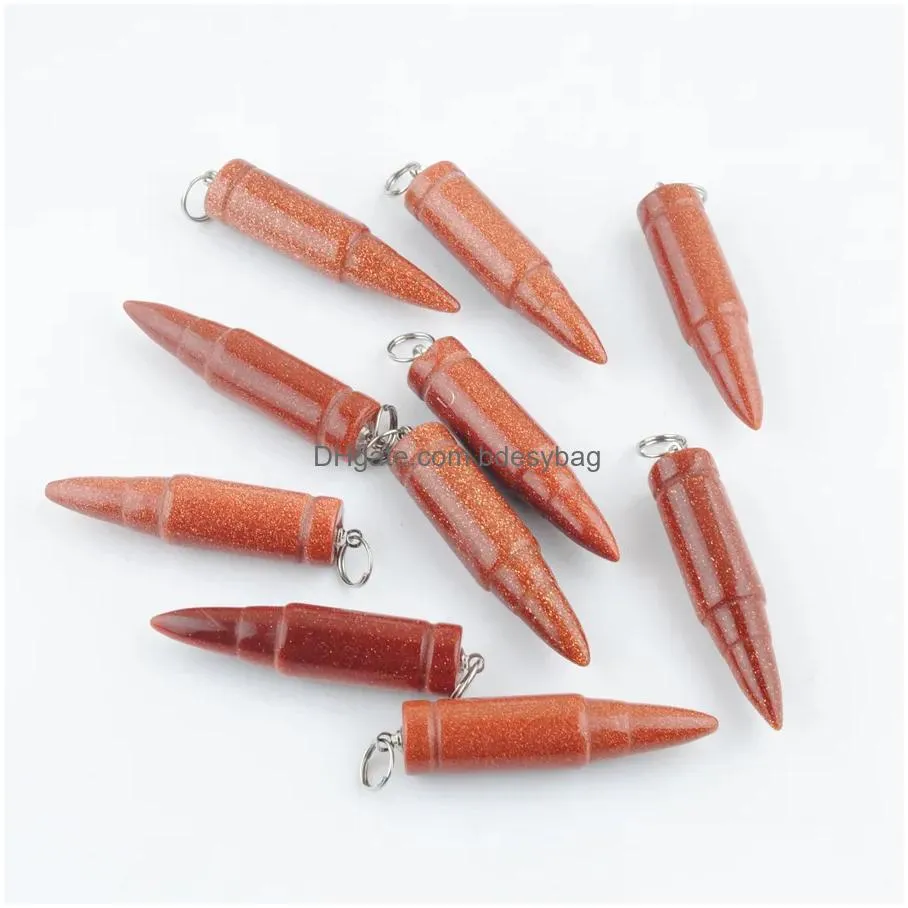 natural stone golden sand pendants long bullet shape point chakra 40x10mm dangle beads fit necklace earring jewelry n3442