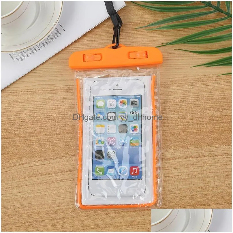 luminous mobile waterproof bag party favor summer swimming mobile phone sleeve with lanyard