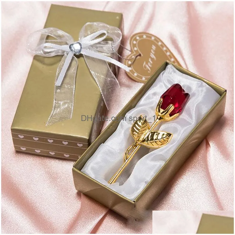 romantic crystal rose metal party favor wedding guest gifts desktop decorative ornaments gift box packaging 20x30x90mm