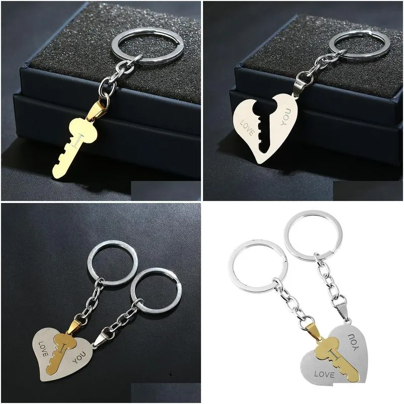 stainless steel heart keychains i love you couple keychain key pendant valentines day gift keyring