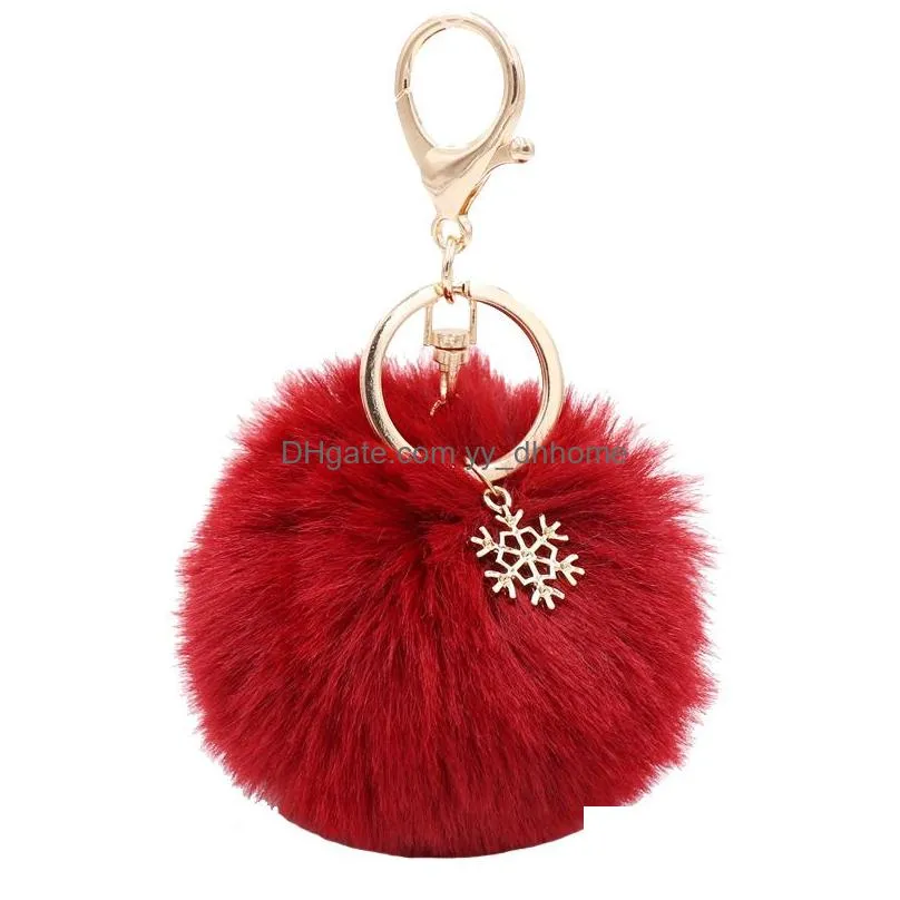 fashion snowflake plush keychain pendant luggage decoration jewelry key chain christmas gift keyring