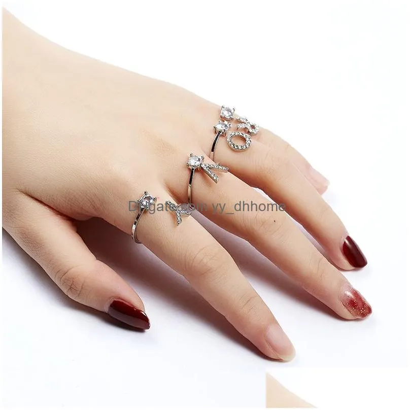 diamond 26 letter ring simple open ring adjustable fashion jewelry accessories gift supplies