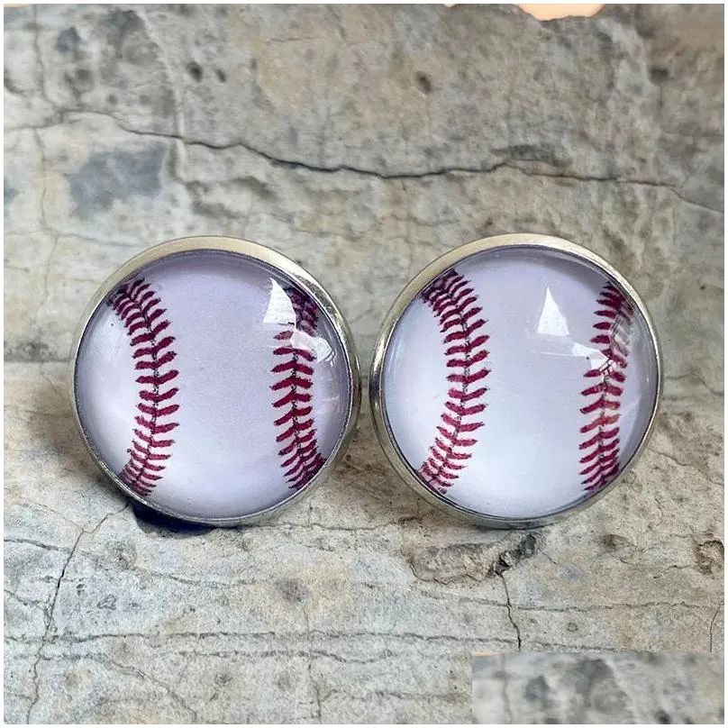vintage glass stud earrings creative baseball football basketball ball earrings fashion jewelry accessories
