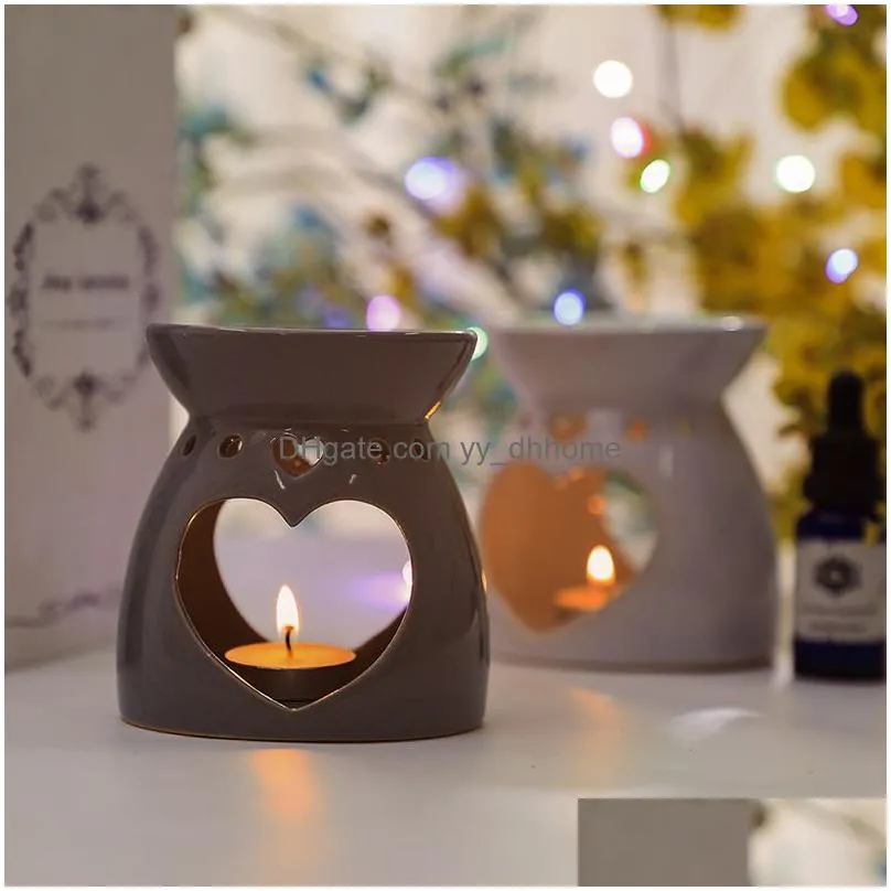 ceramic  oil lamps fragrance lamp hollow heart pattern simple candle incense burners indoor diffuser desktop decoration