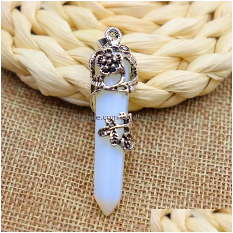 natural crystal stone necklace creative plum blossom crystal column pendant necklaces with chain jewelry accessories
