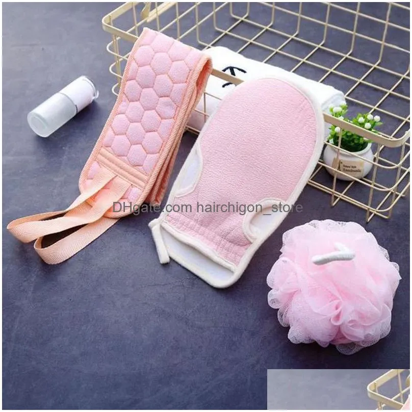 3pcs/set body cleaning washcloth soft brush home el bathroom shower ball back scrubber set exfoliating skin towel bath gloves