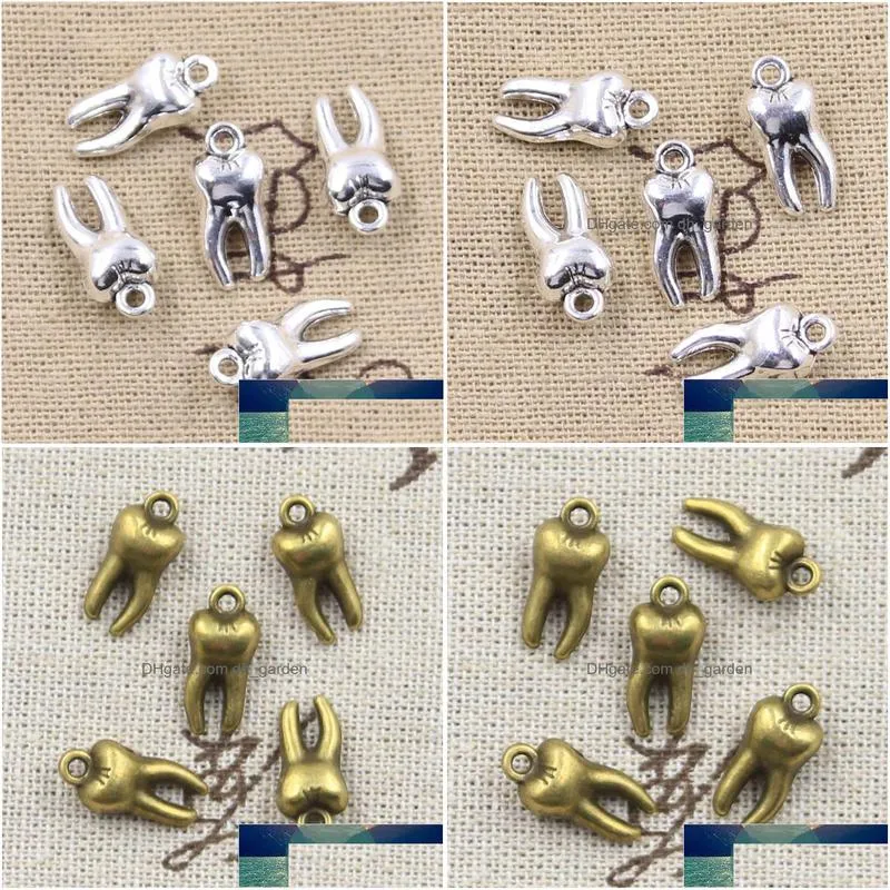 15pcs charms 3d zombie tooth teeth molar 16x8x5mm antique bronze silver color plated pendant making diy handmade tibetan finding factory price expert