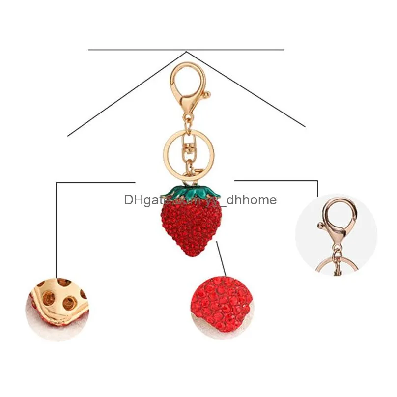 diamond strawberry keychains cartoon fruit keychain ladies bag decoration pendant fashion accessories key chain