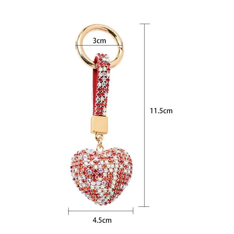 diamond heart keychains peach heart rhinestone keychain ladies bag pendant festive fashion accessories keyring