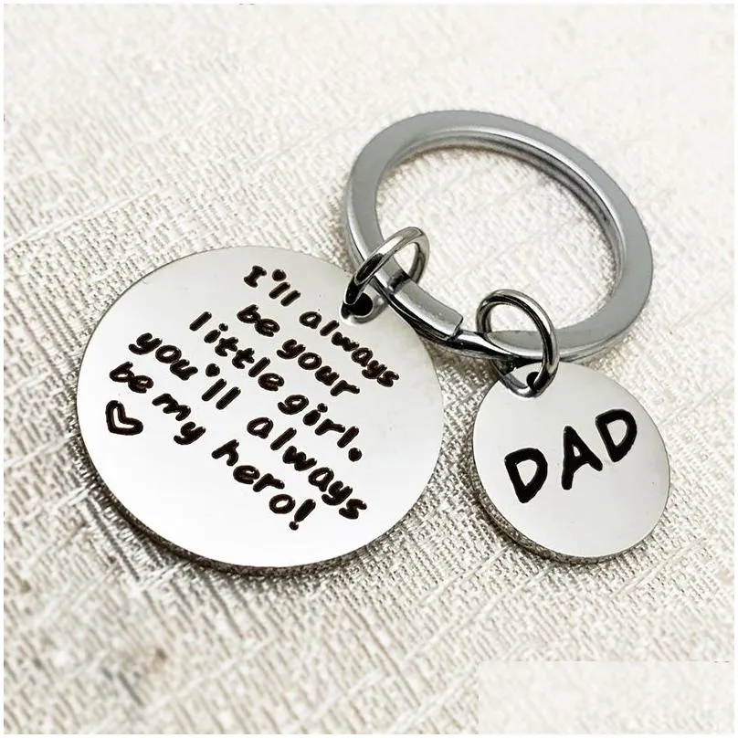 dad fathers day gift stainless steel keychain pendant ill always be your little girl key ring luggage decoration keychains