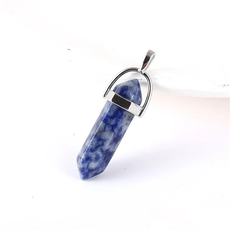 natural crystal stone pendant party favor diy hexagonal column necklace fashion jewelry accessories 8x32mm