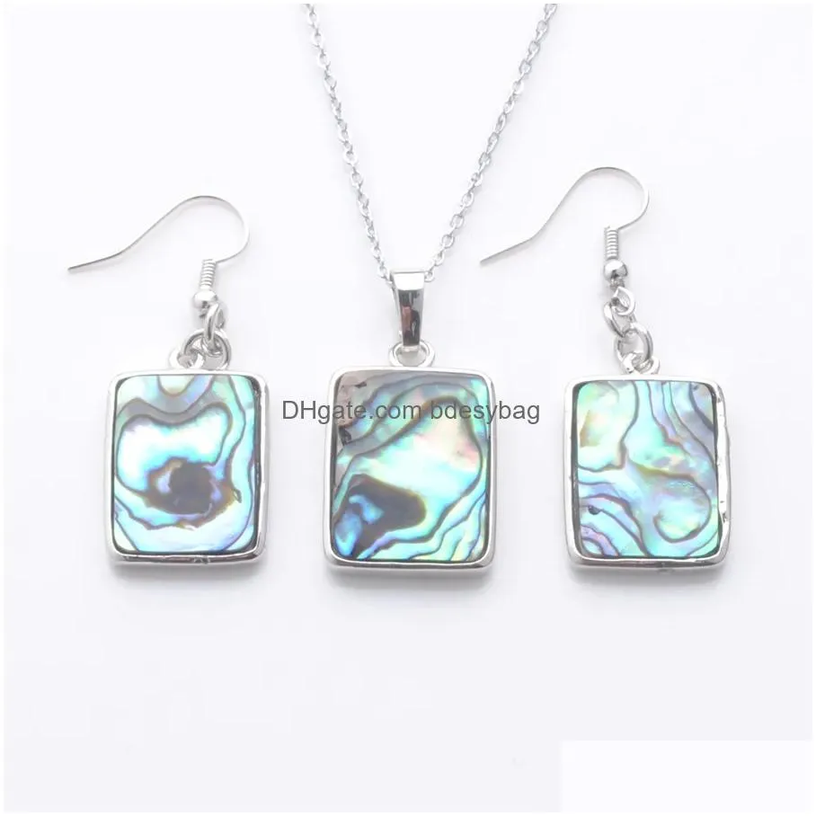 dangle pendant earrings fashion jewelry set for women natural abalone shell dangle bead chain necklace 45cm bq311