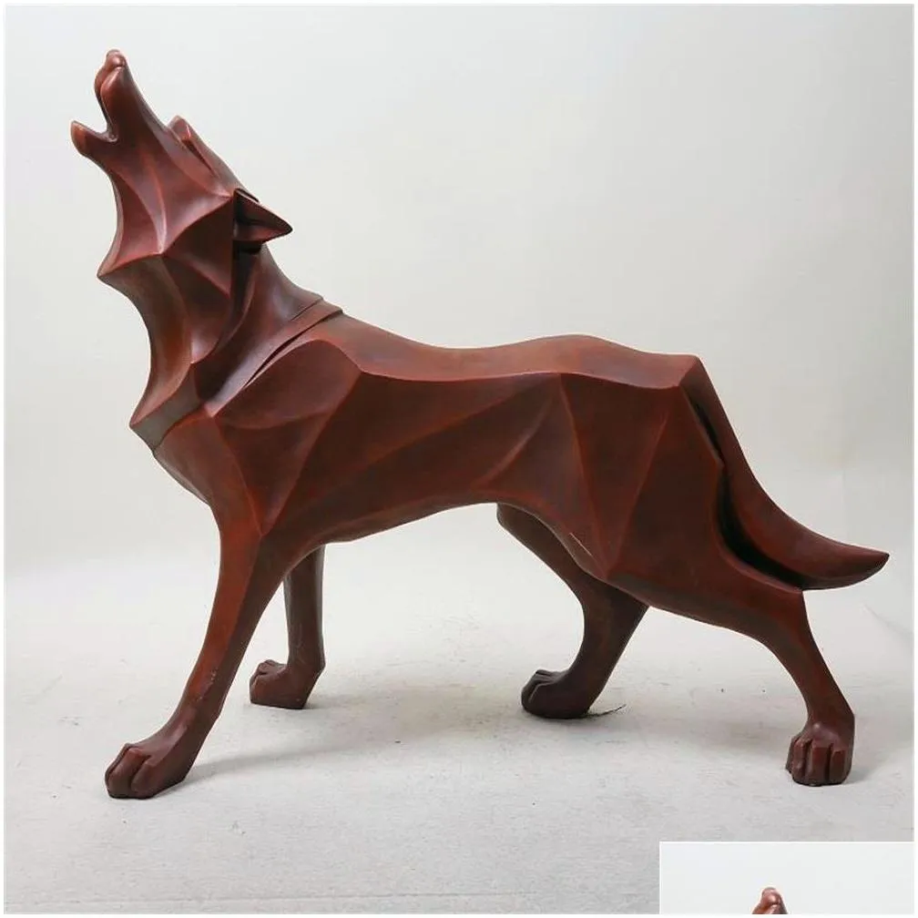 resin abstract totem wolf dog sculpture figurine craft home table decoration geometry resin wildlife dog figurine craft