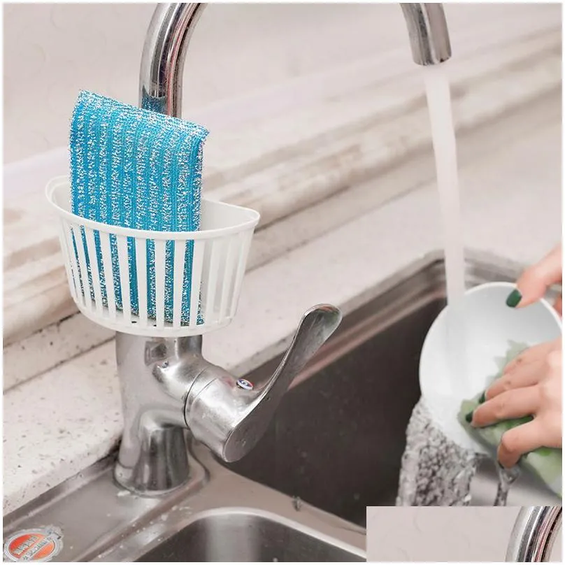 plastic sink drain basket debris rack sponge storage racks simple solid color hanging home kitchen faucet shelf