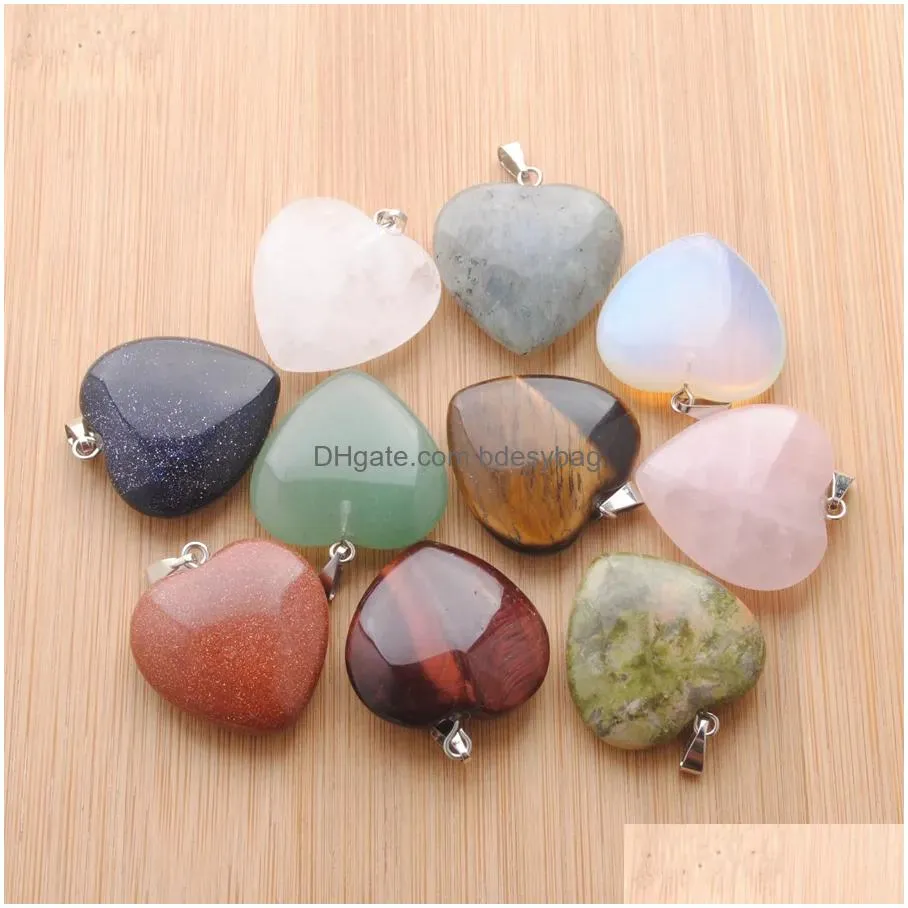 heart bead concise classic pendants pendulum charms natural stone amethyst opal etc accessories silver plated european fashion jewelry