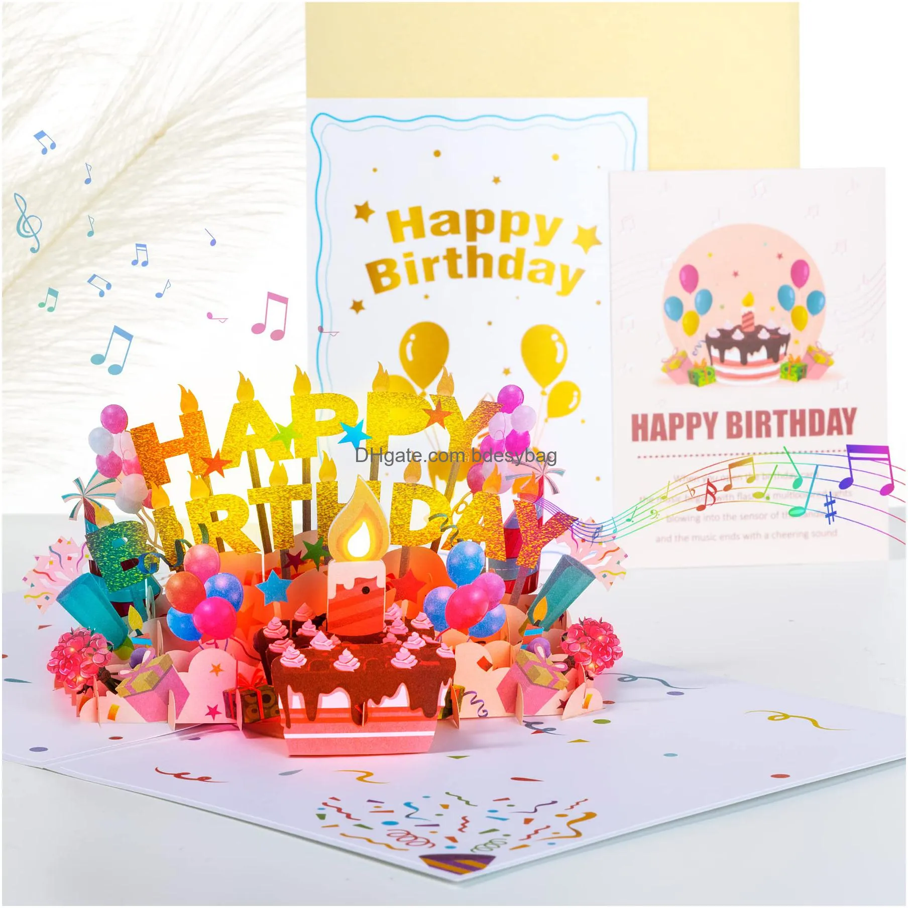 musical birthday card with light blowable candle 3d colourful light popup cards with happy birthday music blow out led light candle cheers sound bday gift greeting cards for women kids men