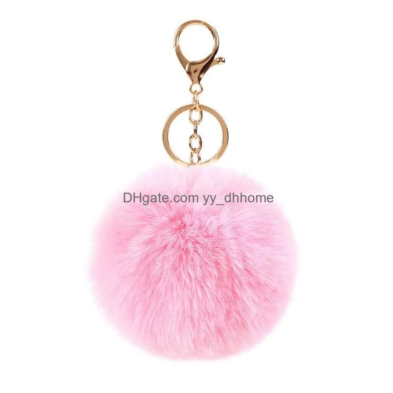 fashion rabbit fur ball keychain pendant round plush keychains key chain luggage decoration keyring creative jewelry gift 8cm