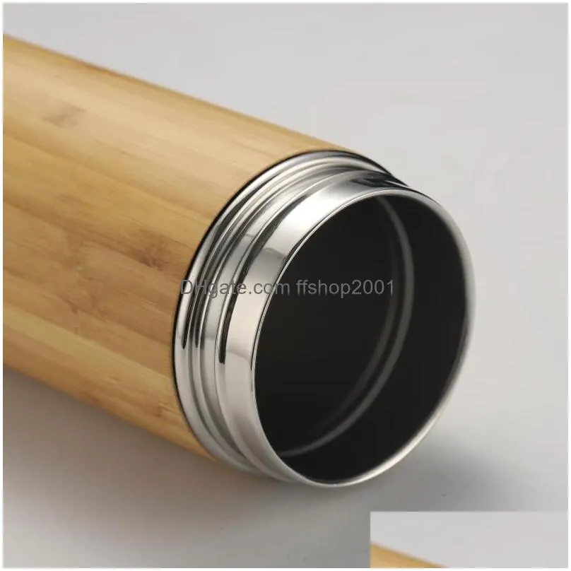 450ml/500ml bamboo stainless steel tumblers creative intelligent thermos cup diy household water bottle kettle