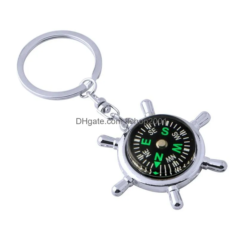 creative ship rudder compass keychain car keychain pendant outdoor camping tools key chain keyring