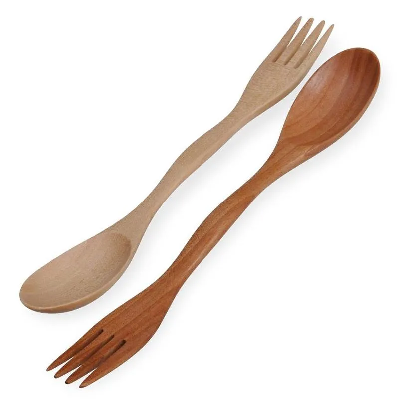 wooden simple spoon fork outdoor portable multifunctional tableware creative design dual use dinnerware household kitchen tool