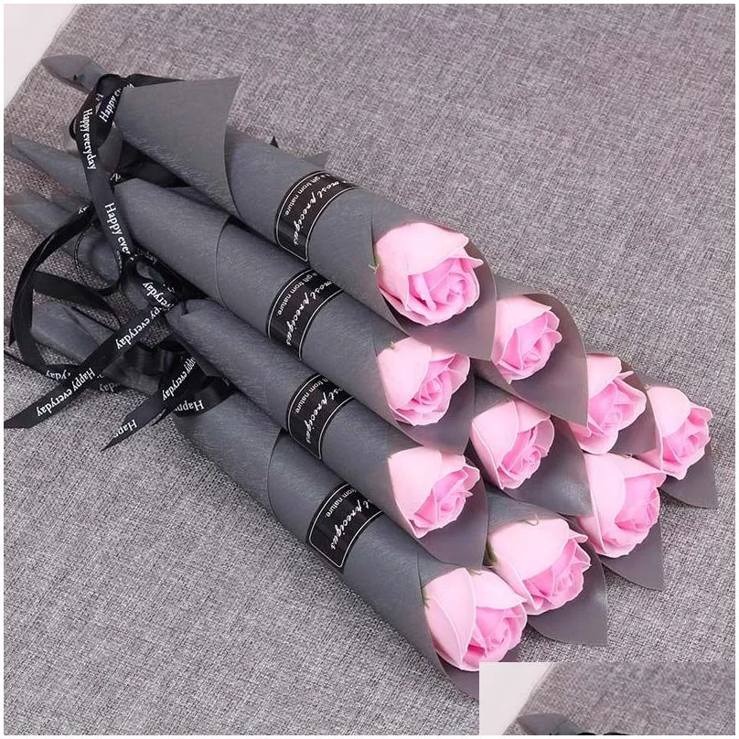single stem artificial rose party favor romantic valentine day wedding birthday gift soap simulation roses bouquet 6 colors