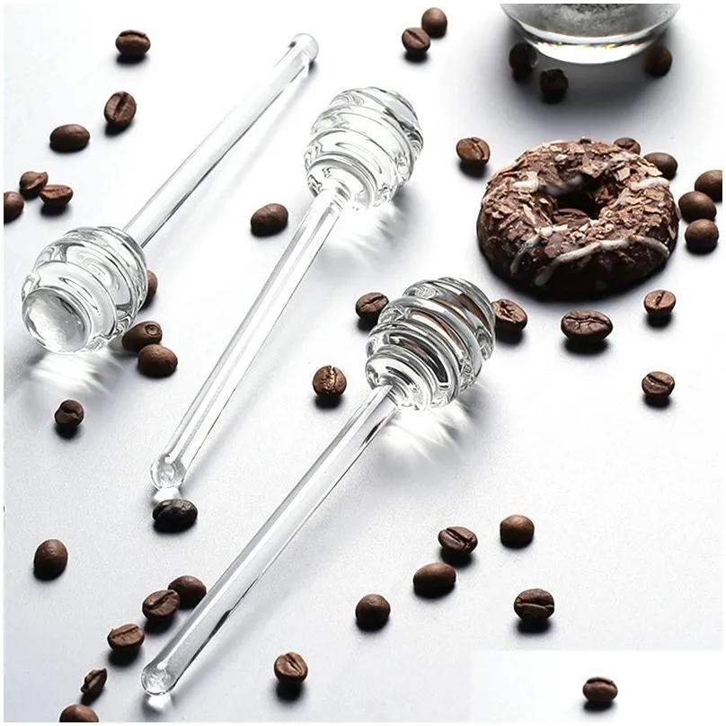 transparent stir stick glass spoons honey dipper syrup dispenser sticks creative coffee jam mixing supplies for jar kitchen