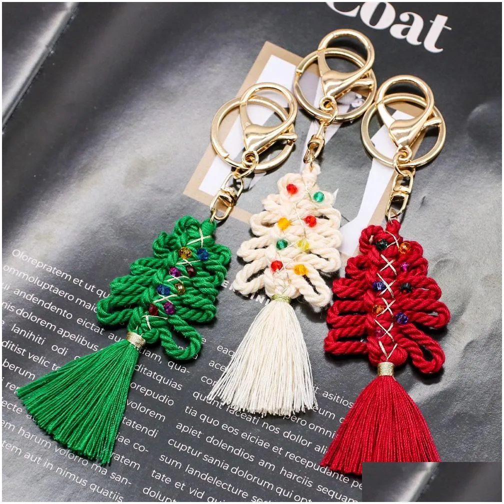christmas tree tassel keychain hand woven keychain fashion accessories bag pendant keyring