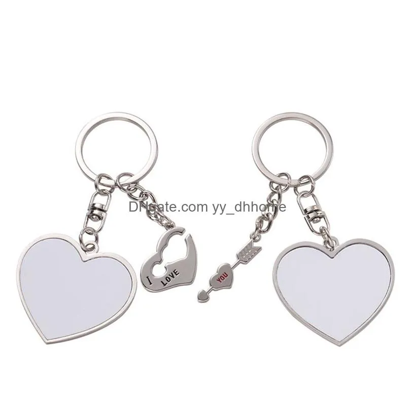 sublimate blank couple keychain heat transfer printing round heart keychain pendant diy gift keyring