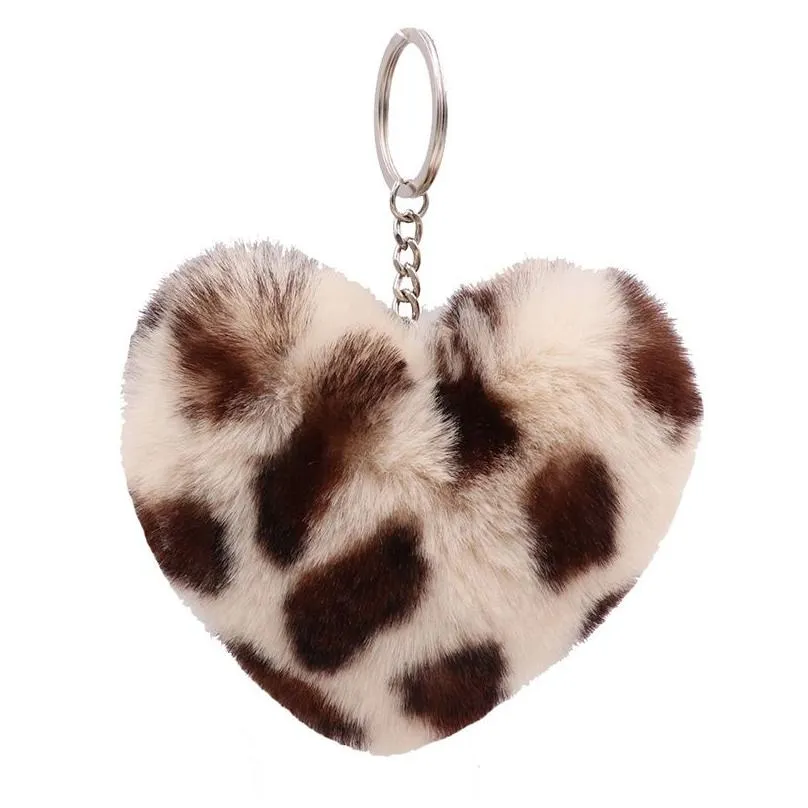 fashion leopard heart shaped keychain plush keychain pendant luggage decoration key chain creative gift keyring 10cm