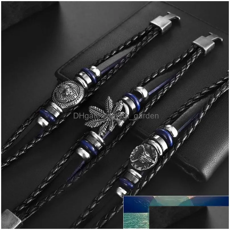 punk men leather bracelet multilayer braided bangle skull star leaf charm strand bracelet women handmade friendship jewelry gift factory price expert