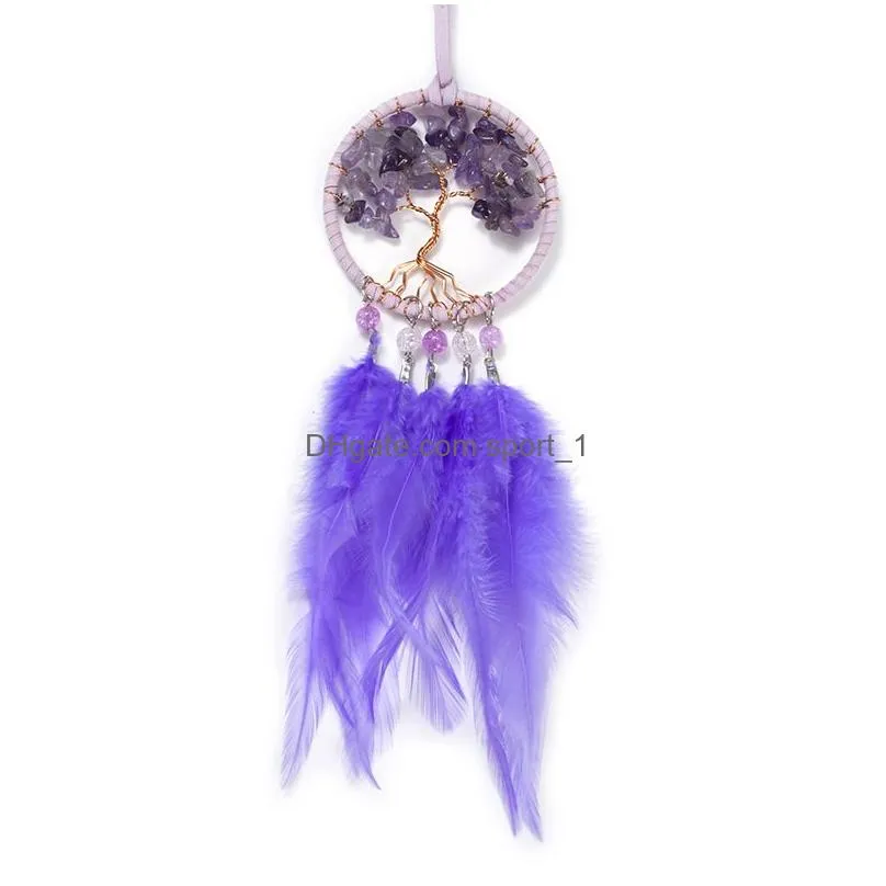 crystal gravel life tree dreamcatcher pendant woven feather tassels dream catcher home decoration