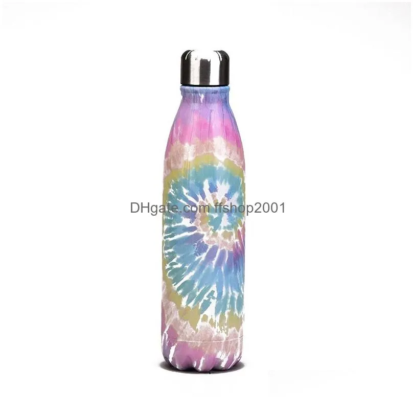 500ml stainless steel double layer sports water bottle tie dye pattern large capacity coke bottles outdoor camping kettle