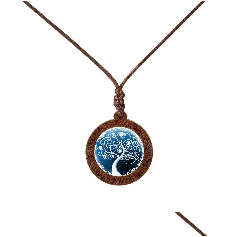 wood life tree necklaces time gem glass pendant necklace fashion accessories with chain