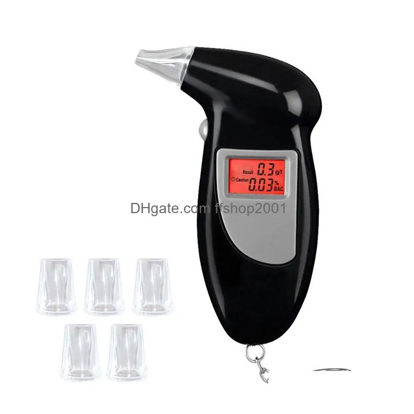 portable alcohol tester keychains party favor led backlight digital alcohol detector with 5pcs mouthpiece