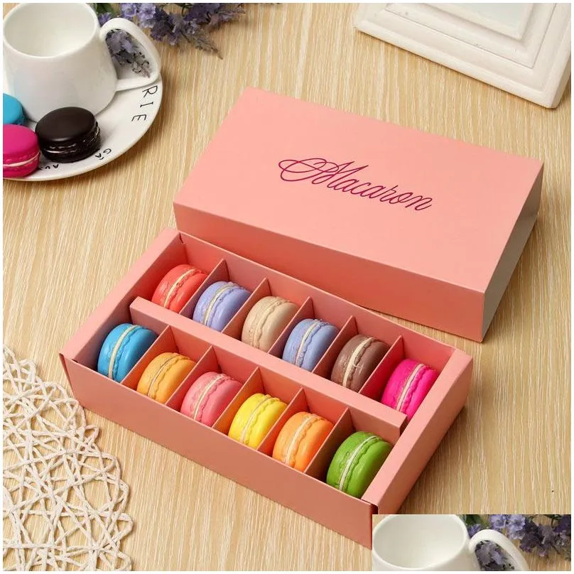 candy color macaron box 12 cells gift wrap cake biscuit muffin boxes 20x11x5cm food packaging gifts paper