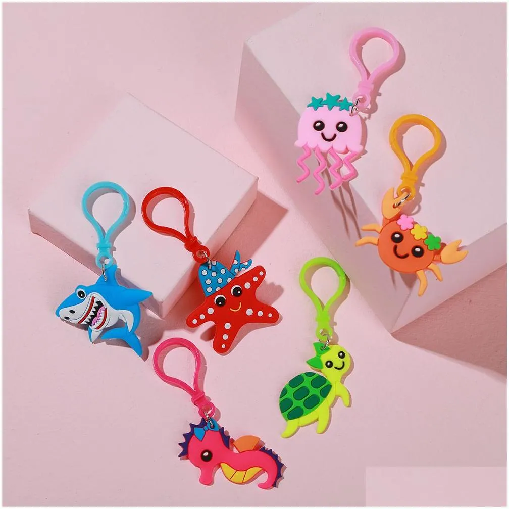 creative ocean animal cartoon keychains pvc keychain luggage decorative key chain christmas gift keyring