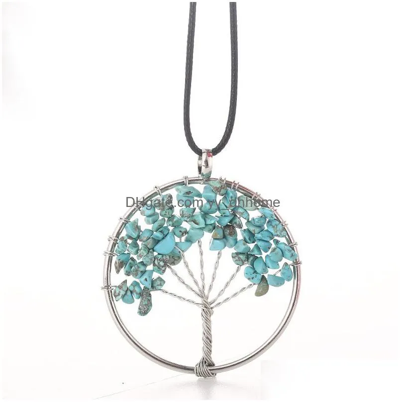 natural crystal stone pendant necklace colorful crushed stone life tree necklaces creative teachers day gift