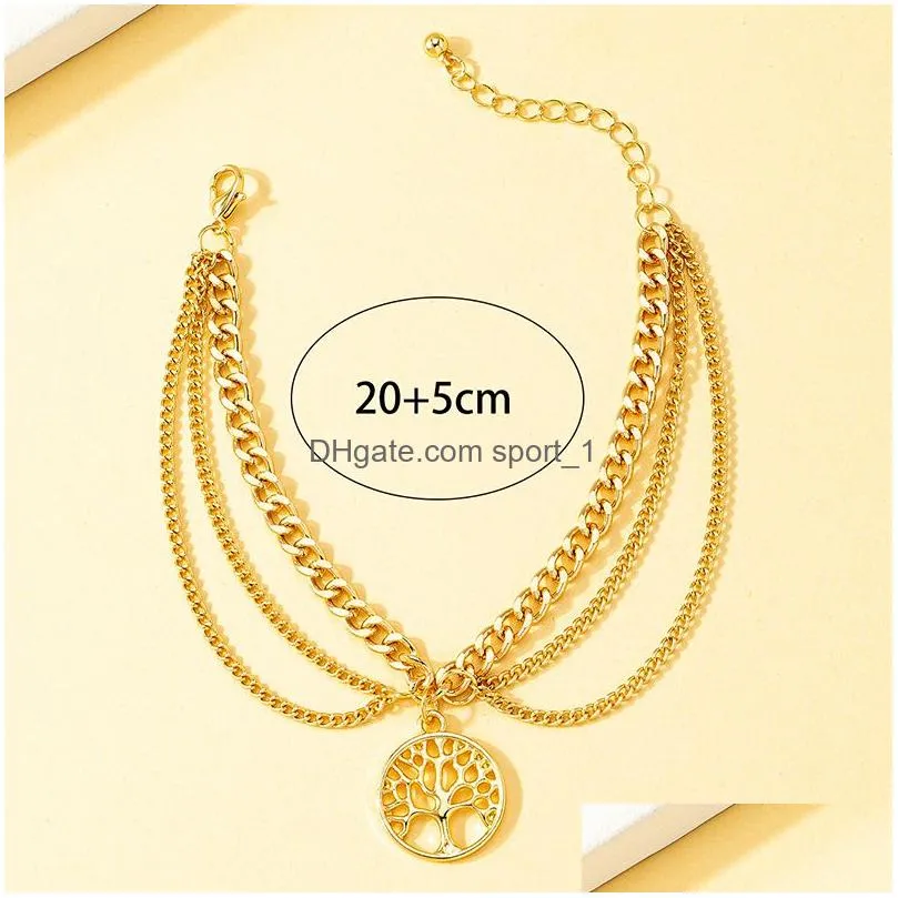 round life tree anklets fashion accessories multi layer alloy feet chain bracelet creative gift