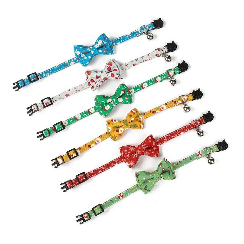 christmas cat collars adjustable cartoon print pet collar with bell party decoration supplies