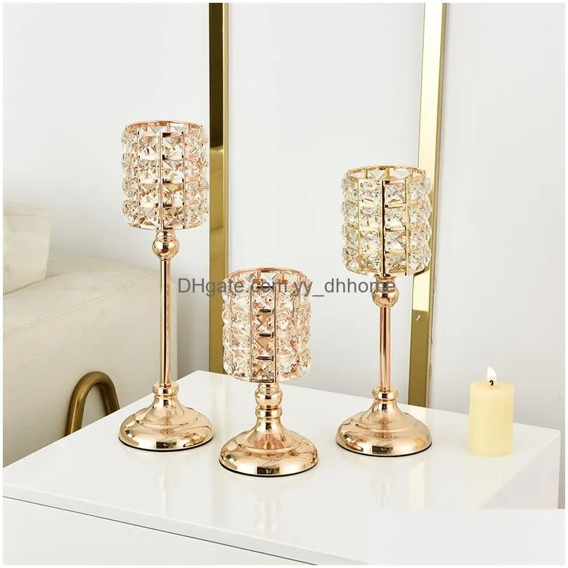 golden crystal candle holder creative metal vertical candlestick wedding christmas holiday candelabrum home decoration ornaments s/m/l