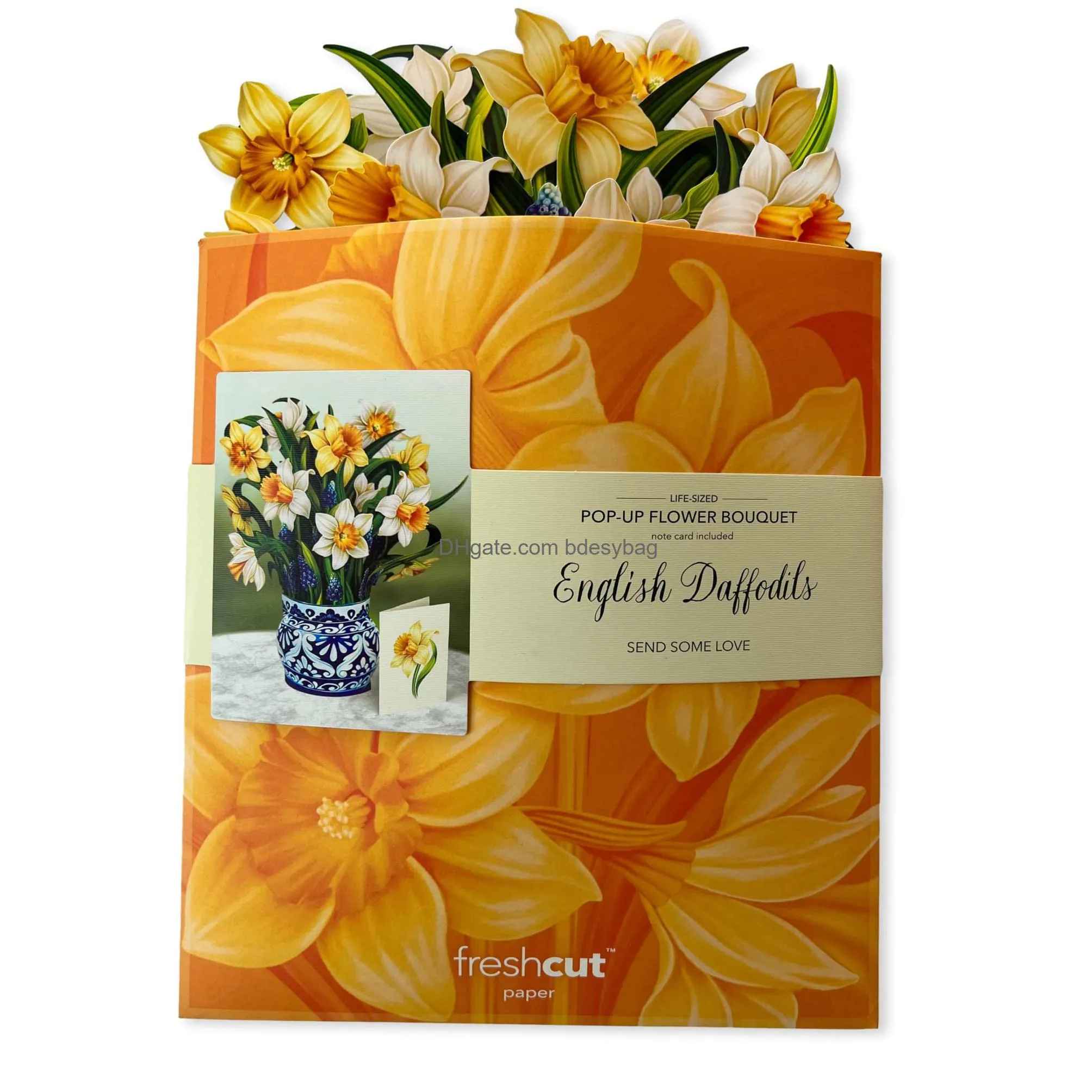  up cards english daffodils 12 inch life sized forever flower bouquet 3d popup greeting cards with note card and envelope