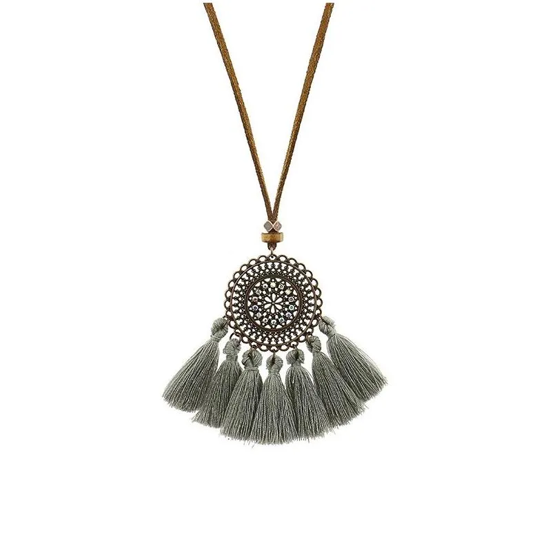 bohemian tassel pendant necklaces shell crystal decorative vintage geometric necklace