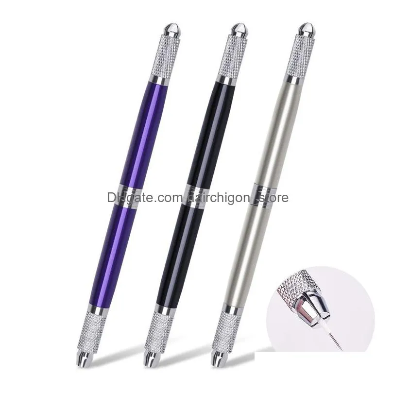 multifunctional detachable double head manual tattoo pen microblading permanent makeup eyebrow tools 2 usage for flat or round needles