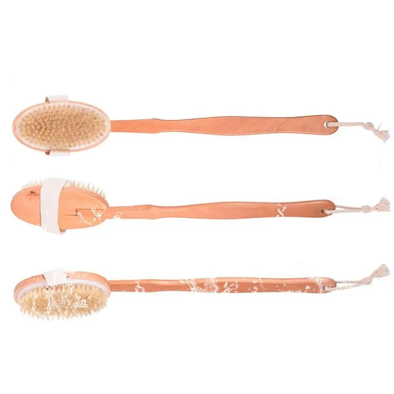 natural boar bristle cleaning brush detachable long handle wooden body back exfoliating massage bath brushes