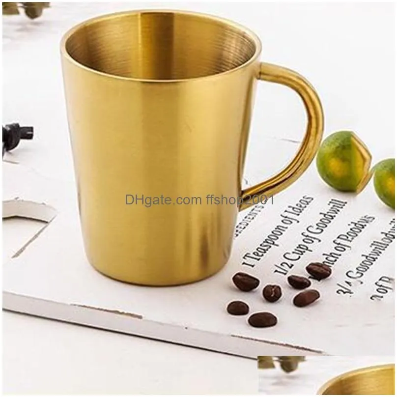 300ml stainless steel mug double insulation coffee cups household simple water cup with handle 4 colors