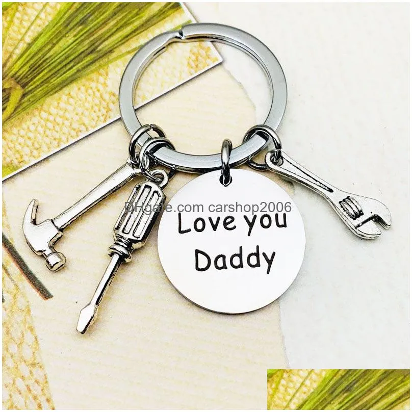 stainless steel keychain pendant fathers day gift if dad can`t fix it hammer screwdriver wrench key chain family tool keyring 30mm