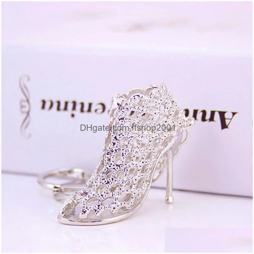 crystal hollow highheeled shoes keychain metal car keychains womens bag accessories key chain