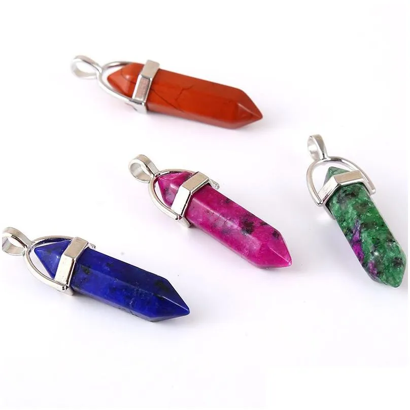 natural crystal stone pendant party favor diy hexagonal column necklace fashion jewelry accessories 8x32mm