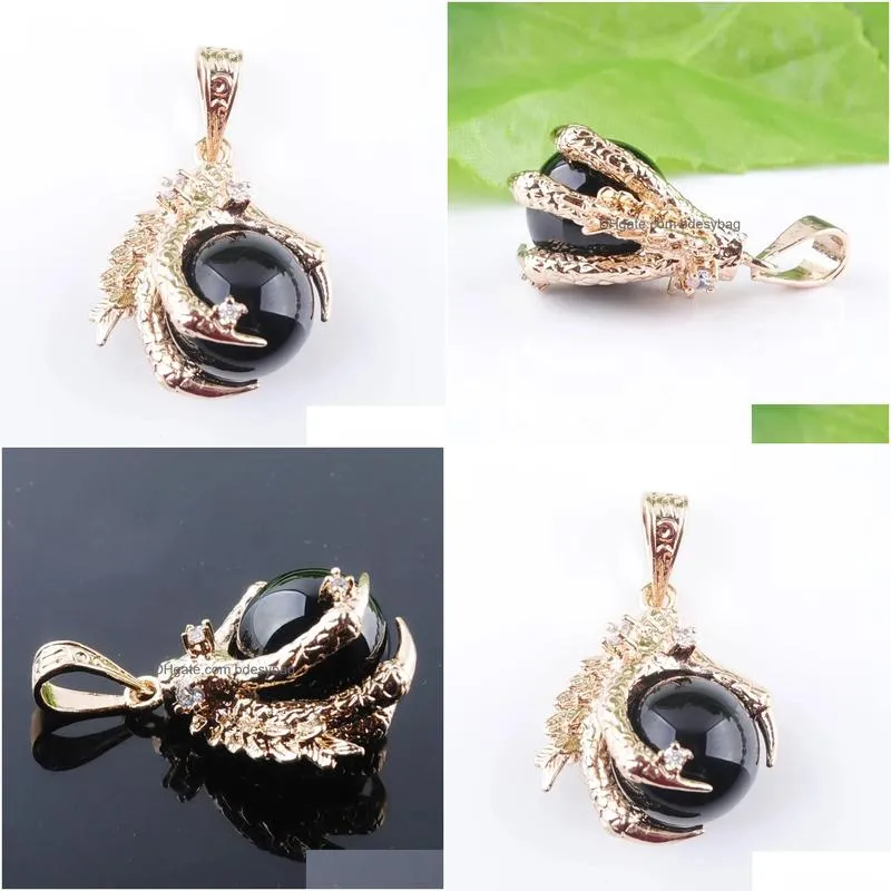 animal pendants natural stone black agates raw gem charm amulet round ball dragon claw crystal reiki chakra pendants bead jewelry